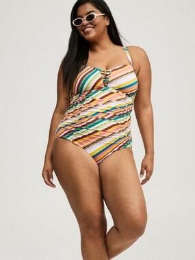 Torrid 2X Rainbow Stripe Slim Fix 0474 Wireless One Piece Swimsuit plus size